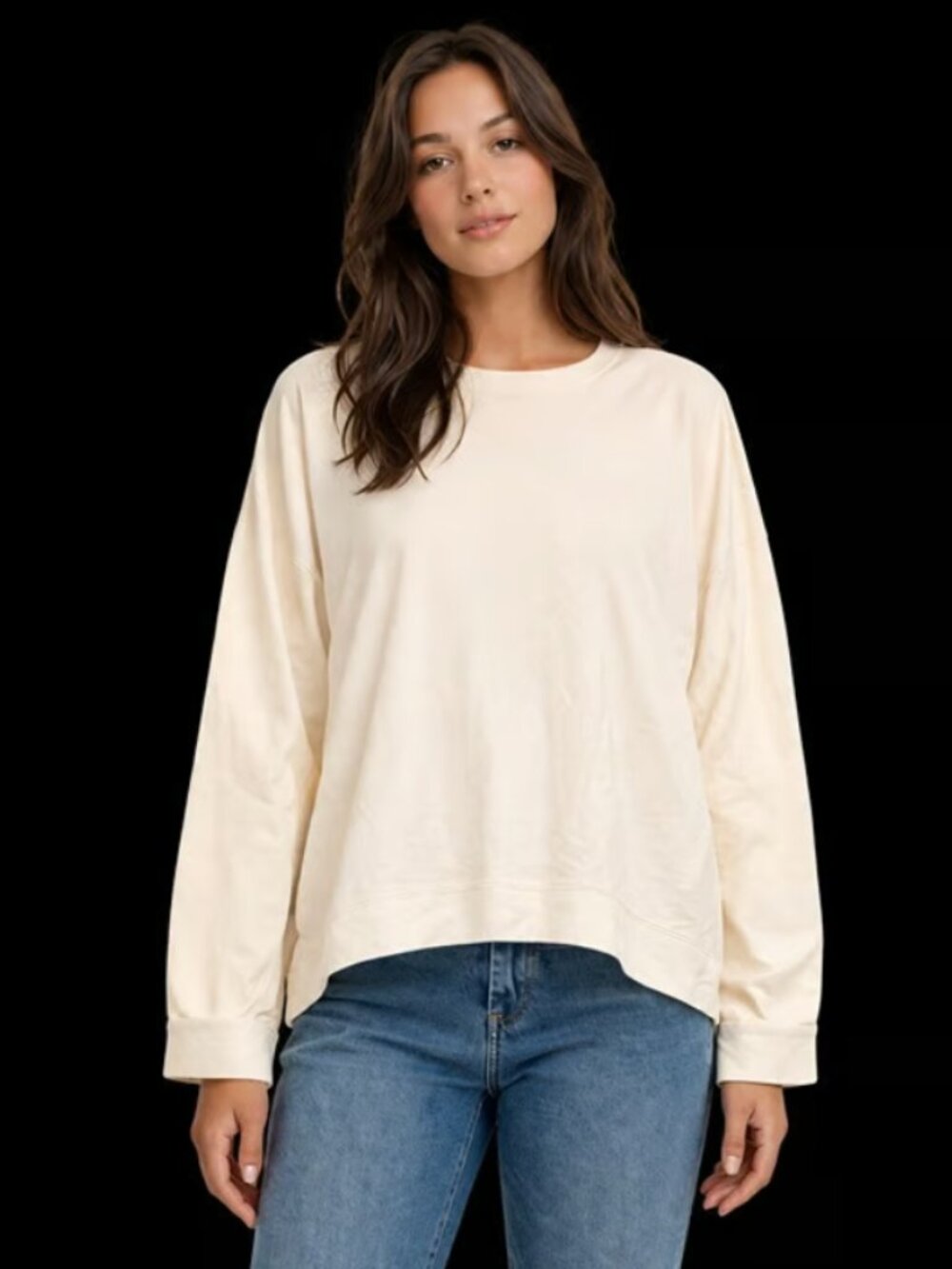 OAK + FORT Women’s Cream Cotton Long Sleeve Top, S